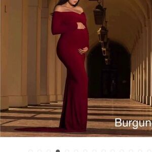 Elegant Burgundy Off-Shoulder Maternity Dress